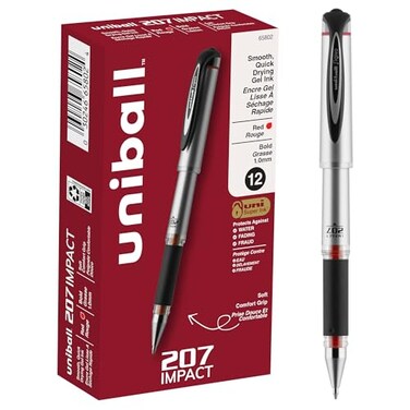 Uni-Ball uniball 207 Impact Gel Pens Bold Point 10mm Red 12 Pack