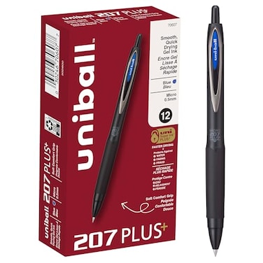 Uni-Ball uniball 207 Plus Retractable Gel Pens Micro Point 05mm Blue 12 Pack