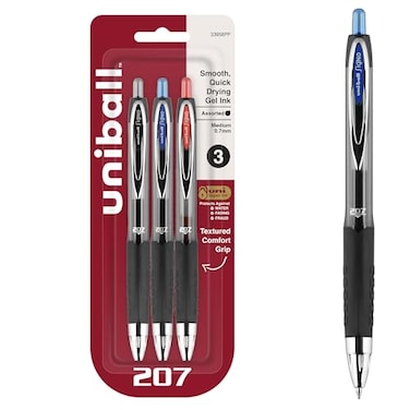 Uni-Ball uniball 207 Retractable Gel Pens Medium Point 07mm Assorted 3 Pack