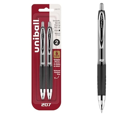 Uni-Ball uniball 207 Retractable Gel Pens Medium Point 07mm Black 2 Pack