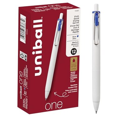 Uni-Ball uniball one Retractable Gel Pens Medium Point 07mm Blue Ink 12 Pack
