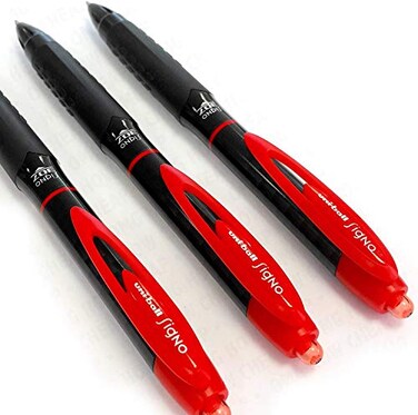 Uni-Ball UniBall Signo 307 Fine Retractable Rollerball Pen 3 Pack Red UMN307