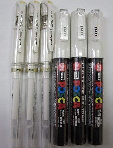 Uni-Ball UniBall Signo UM153 Broad Point Gel Impact Pen 10mm White 3 pack UniBall Posca Marker PC1M Paint Glass Pen Extra Fine 07mm White 3 pack Value Set