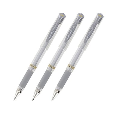 Uni-Ball UniBall Signo UM153 Gel Ink Rollerball Pen 10mm Broad Point Silver Ink Pack of 3