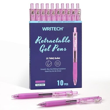 WRITECH Retractable Gel Ink Pens 07mm Medium Point RedInk Color Pen for Journaling Smooth Writing Fine Tip Quickdry Ink No Bleed Set 10ct