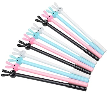 Yansanido Fluent Writting Pen 12 Pcs 05 mm Black Ink Rabbit Ear Shape Rolling Ball Cute Gel Ink Pen for Student and School Office Supplies Rabbit Ear