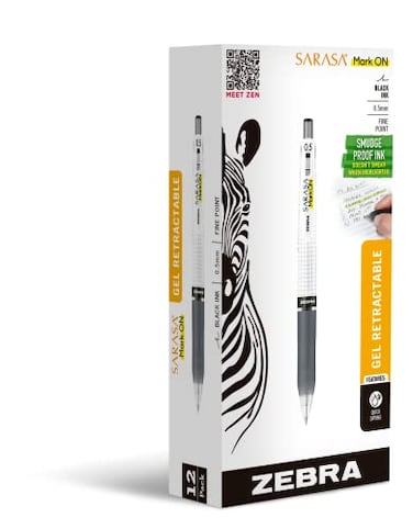 Zebra Pen Sarasa Mark ON Gel Pen 05mm Fine Point Retractable Black Ink SmearResistant Ink for Highlighting Expandable Clip Ideal for NoteTaking 12Pack 48410upc