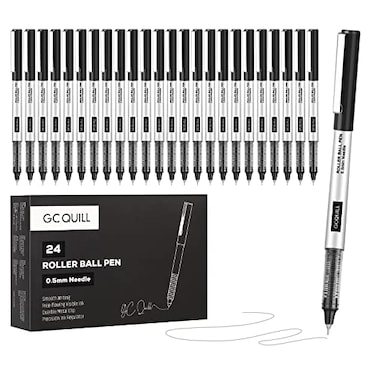 GC QUILL Liquid Rollerball Pens Pack of 24 05mm Black Liquid Ink Pens for Bullet Journaling Fine Point Rollerball Office Supplies for Writing Taking Notes Sketching BK24