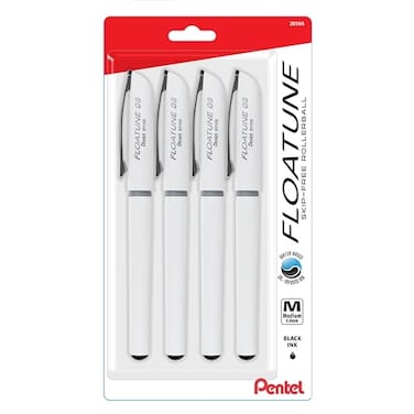 Pentel Floatune Rollerball Pens 08mm Medium Line Black Ink Pack of 4 BY108BP4A