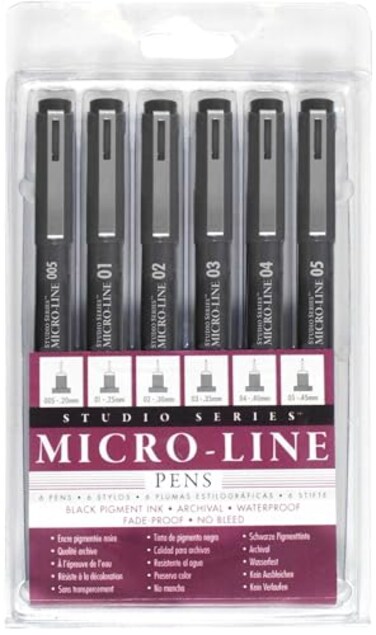 PETER PAUPER PRESS Studio Series MicroLine Pigment Ink Pen Set Set of 6