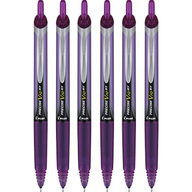PILOT Pilot Precise V10 RT Retractable Liquid Ink Rollerball Pens Bold Point 10mm Purple Ink 6 Count