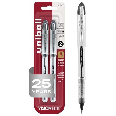 Uni-Ball uniball Vision Elite Rollerball Pens Bold Point 08mm Black 2 Pack
