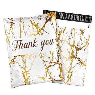hatisan 100 Pack Poly Mailers 10x13 Cute Packaging Envelope Mailers Polymailers Packaging for Small Business Shipping Bags for Clothing Boutique Supplies with Self Seal Strip Marble WhiteThank You