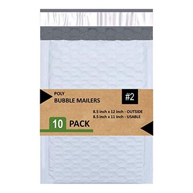 SALES4LESS Poly Bubble Mailers Waterproof Cushioned Padded Envelopes for Shipping 85 x 12 in 10 Pack White