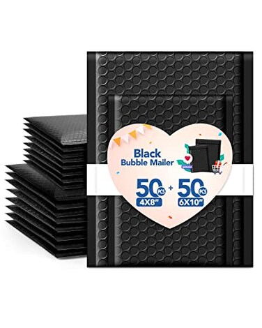 GSSUSA Bubble Mailer 100 Pack Small Padded Envelope with 4x8 6x10 Strong Adhesion Cute Padded MailerSelfSeal Bubble Envelope Mailing for Small Business Black Bubble Mailers Shipping Envelopes