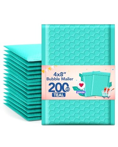 GSSUSA Teal Bubble Mailers 4X8 200 Pack Usable Size 4x7 Padded Envelopes Small Shipping Mailer Strong Adhesion Bubble EnvelopeSelfSeal Mailing Envelopes for Small Items Business