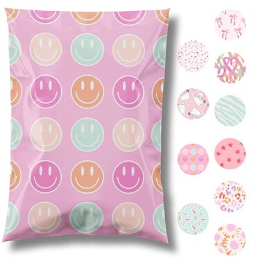 Pretty Package Store 6x9 Designer Poly Mailer 100 Pack Heavy Duty Waterproof Self Seal Shipping Bags for Small Business Large Mailing Envelopes Bulk Tear Resistant Cute Packaging Smiley Face