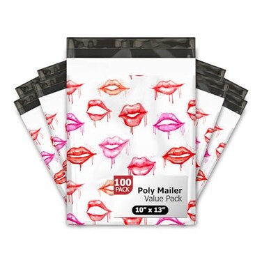 Pro Supply 10x13 100 Lips and Valentines Day Designer Poly Mailers Waterproof Self Sealing Tear Resistant Polymailers Shipping Envelopes Premium Printed Bags For Small Businesses