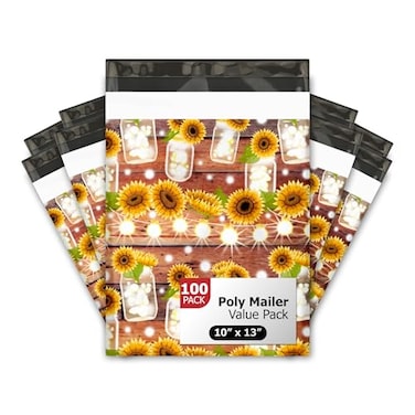 Pro Supply 10x13 100 Sunflower Mason Jars Fall Designer Poly Mailers Waterproof Self Sealing Tear Resistant Polymailers Shipping Envelopes Premium Printed Bags For Small Businesses