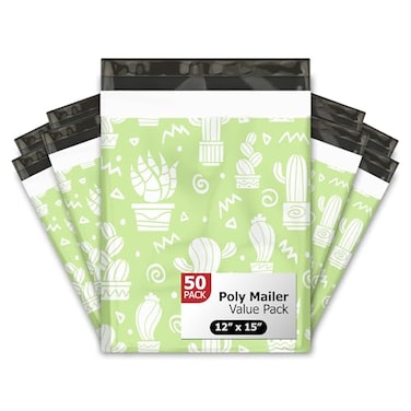 Pro Supply 12x15 50 Green Cactus Designer Poly Mailers Waterproof Self Sealing Tear Resistant Polymailers Shipping Envelopes Premium Printed Bags For Small Businesses