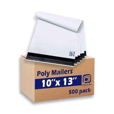 POLYSELLS 500 Pack 10x13 Inch Poly Mailers Shipping Envelopes Strong Adhesive Sealing Waterproof and Tearresistant Postal Mailing Bags for Clothing Books and Accessories White