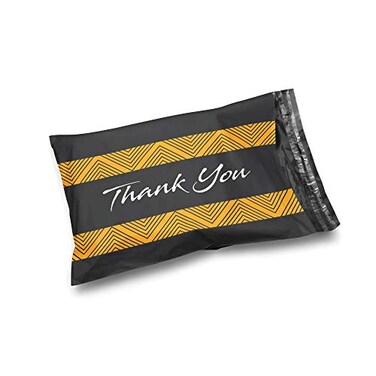 Shop4Mailers 6 x 9 Glossy Black Decorative Thank You Plastic Poly Mailer Bags Waterproof Shipping Mailing Envelope 2 Mil for Apparel Clothes Shirts Books Permanent Adhesive Seal 100 Pack