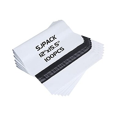 SJPACK 25 Mil 12x155inch Poly Mailers Envelopes Bags White Shipping Bags 100 Bags