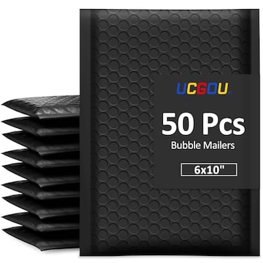 UCGOU Bubble Mailers 6x10 Inch Black 50 Pack Poly Padded Envelopes Small Business Mailing Packages Opaque Self Seal Adhesive Waterproof Boutique Shipping Bags for Jewelry Makeup Supplies 0