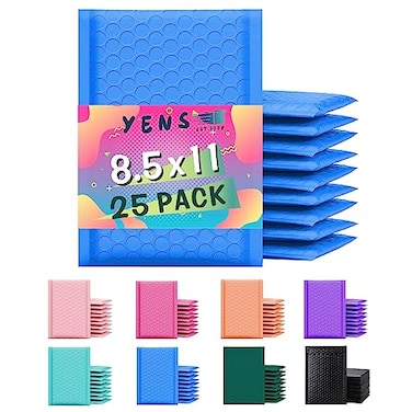 Yens Poly Bubble Mailers 85x12 25 Pack Blue Waterproof Self Seal Adhesive Shipping Bags Cushioning Padded Envelopes for Shipping Mailing Packaging Usable 85x11