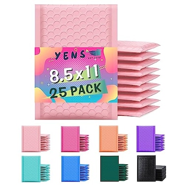 Yens Poly Bubble Mailers 85x12 25 Pack Light Pink Waterproof Self Seal Adhesive Shipping Bags Cushioning Padded Envelopes for Shipping Mailing Packaging Usable 85x11