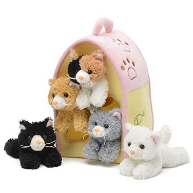 Unipak Plush Cat House with Cats Five 5 Stuffed Animal Cats in Play Kitten House Carrying Case