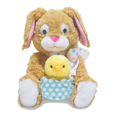 Cuddle Barn Hip Hop Animated Plush Easter Bunny Interactive Stuffed Animal Toy Holding Chick in Egg Sings and Bops to Peter Cottontail