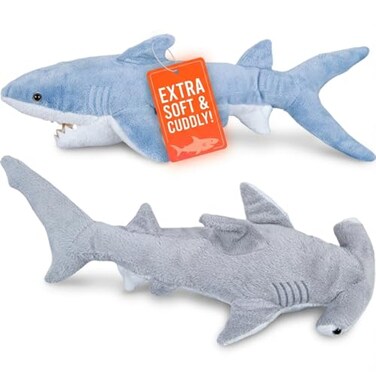 Bedwina Stuffed Animal Sharks Pack of 2 Large 14 inch Mako 13 inch Hammerhead Plush Shark Toys Stuff Animals Toy for Baby Toddlers Kids