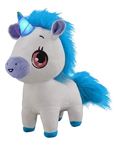 Wish Me Pets Light Up LED Plush Stuffed Animals Blue and White Tinks Unicorn with Glowing Horn