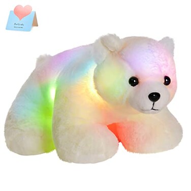 BSTAOFY Light up Polar Bear Stuffed Animal LED Night Light Soft Plush Toy Glow Gift for Kids on Christmas Birthday 11 White
