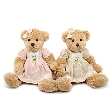 oits cute 2Pack Teddy BearCute Stuffed AnimalCouple Gift Soft Plush Toy 11inch Vintage Dress