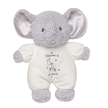 Baby Starters Little Me Plush Elephant Rattle with Welcome to the World Embroidery White 9 inch