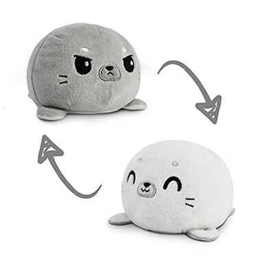 TeeTurtle The Original Reversible Seal Plushie Gray White Cute Sensory Fidget Stuffed Animals That Show Your Mood 35 inch