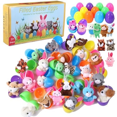 Twister.CK TwisterCK 24 Pack Easter Eggs Filled with Mini Plush Animals Stuffed Toy for Kids Easter Basket StuffersFillers Easter Eggs Hunt Easter Party Favor