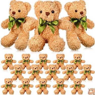 HyDren 18 Pack Bear Stuffed Animal Bulk 10 Inch Small Stuffed Bears with Bow Tie for Shower Birthday Gift Party Favors Light Brown