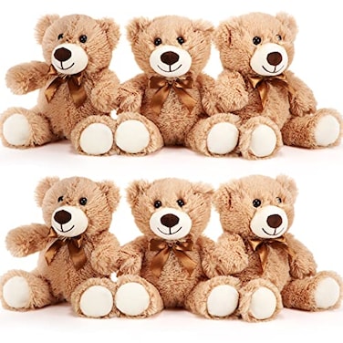 HyDren 6 Pcs Bear Stuffed Animal Soft Bear for Kids Toys Gift Baby Shower DecorationLong PlushLight Brown