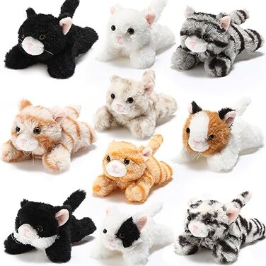 Lenwen 10 Pcs Cat Stuffed Animals Bulk Soft Cuddly Kitten Plush Sets Kittens Assorted Fluffy Stuffed Cats for Kiddos Birthday Gift Pet Party Favors StuffersProne Style
