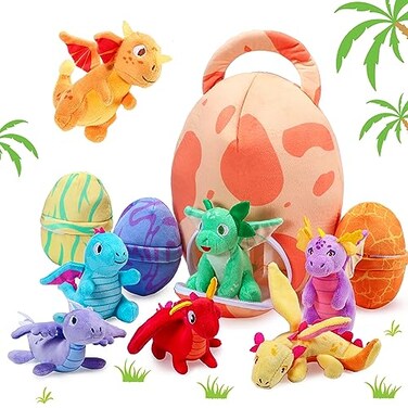 Zhanmai 11 Pcs Easter Dinosaur Stuffed Animal Small Dino Plush Toy and Egg Bag Set Cute Stuffed Dinosaur Animals Plush Toys Soft Stuff Animals for Birthday Dino Themed PartyVivid