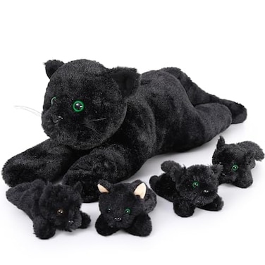 MaoGoLan 5Pcs Black Cat Plush with 4 Babies Inside 20 Big Black Cat Stuffed Animals Realistic and Soft Halloween Plushies Gift for Cat LoverWomenGirlsKids