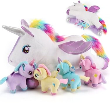 gnomantic Unicorn Stuffed Animals with Babies Inside Mommy Toy for Kids