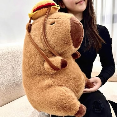 Tanha Capybara Plush Toy Soft Cute Capybara Stuffed Animal 45cm 18inch with Hamburger Backpack