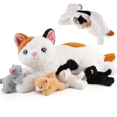 gnomantic Cat Stuffed Animals with Babies Inside Mommy Toy for Kids