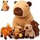 PullCrease 5in1 Capybara Stuffed Animals with Babies Inside 1575 Capybara Mommy with 4 Cute Babies Set Plush Pillow for Girls Boys Birthday Valentines GiftsSitting
