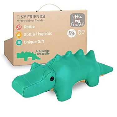 Little Big Friends Tiny Friends Soft Baby Rattle Toy Special Stuffed Animal Easy to Clean Ideal for Strollers Car Seats Diaper Bags Achille The Crocodile