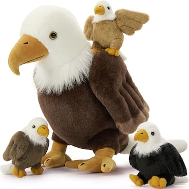 BENINY 4Pcs Bald Eagle Stuffed Animal 18 Inch Mommy Eagle Plush with 3 Baby Chicks Stuffed Bald Eagle Plushie Toy Gifts for Kids